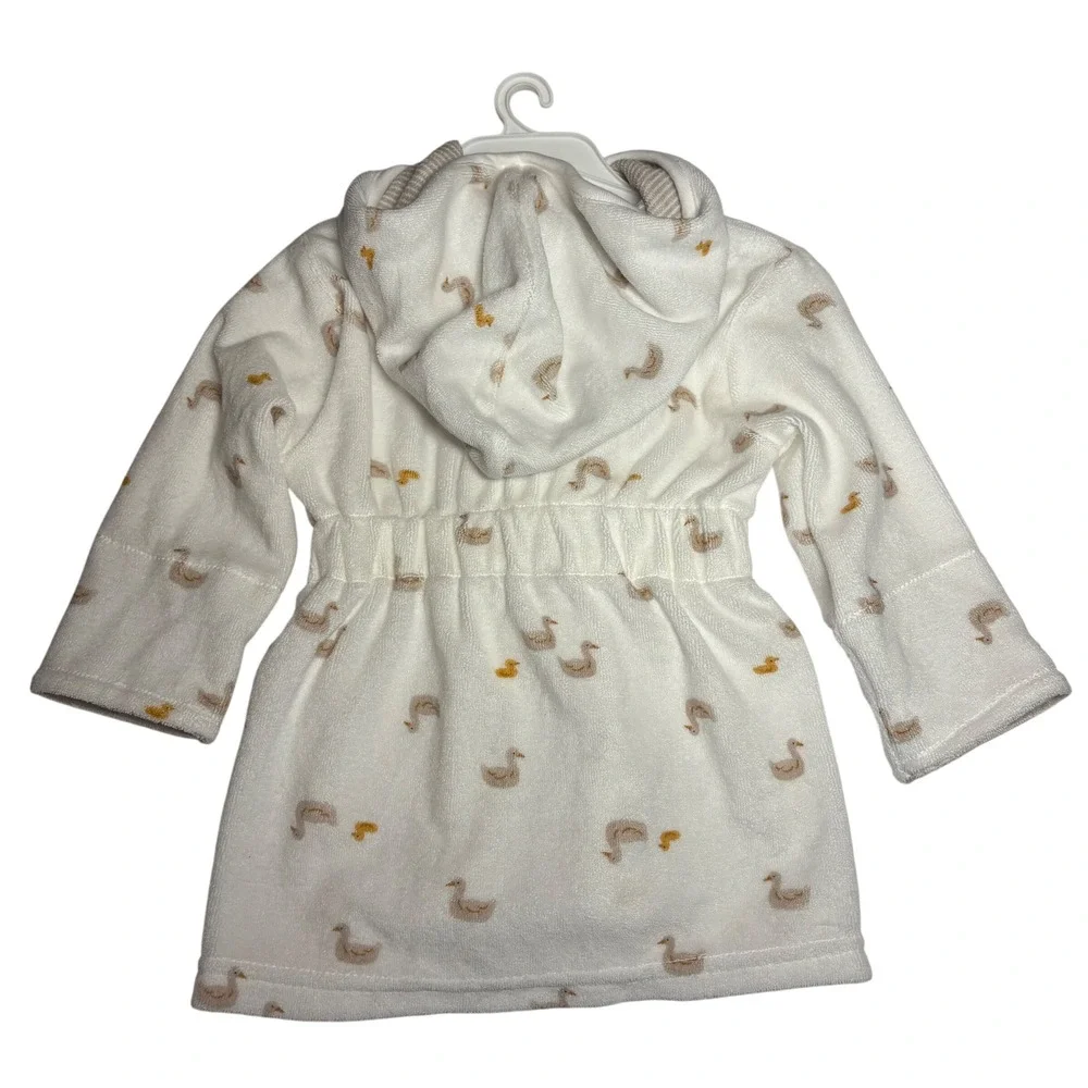 Carters Just One You NWT Baby Hooded Bath Robe White Duck Print : 0-9M